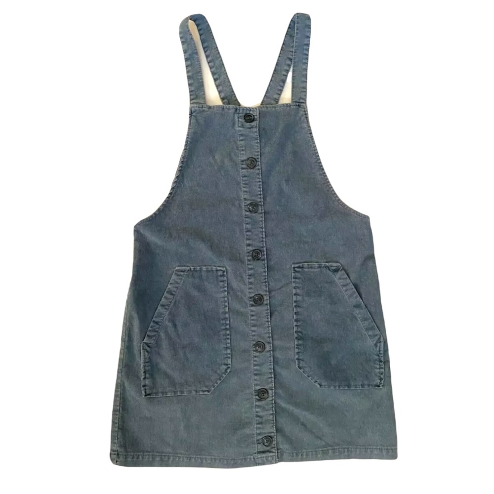 American Eagle Womens Sz M Blue Corduroy Overall Button Pinafore Pocket Dress